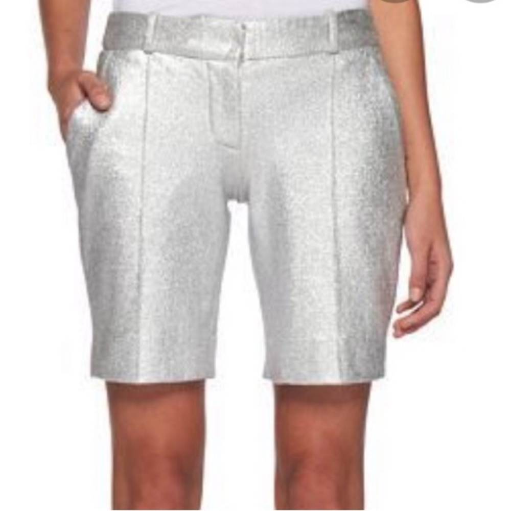Diane Von Furstenberg New Boymuda Shorts Women’s Size 2 Metallic Silver Stretch